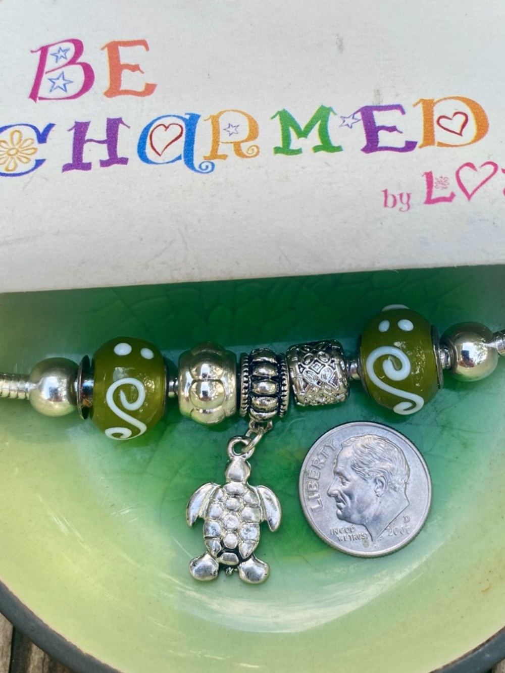 Be Charmed Olive Green Turtle Charm Bracelet - never worn